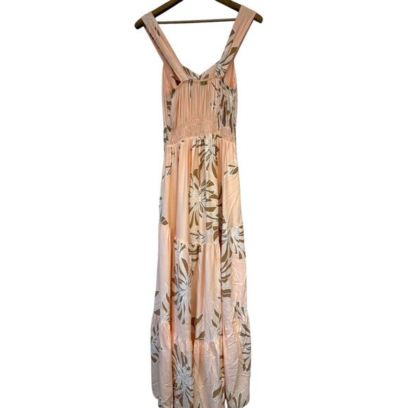 Lucy in the Sky Peach Floral High Low Tiered Layered Sleeveless Keyhole Dress P - Picture 2 of 11